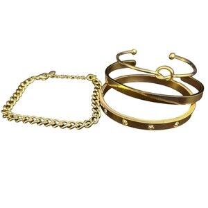 Gold Plated Cuff Bangle Bracelets Set for Women Non-Tarnish Stack Jewelry 4 pc